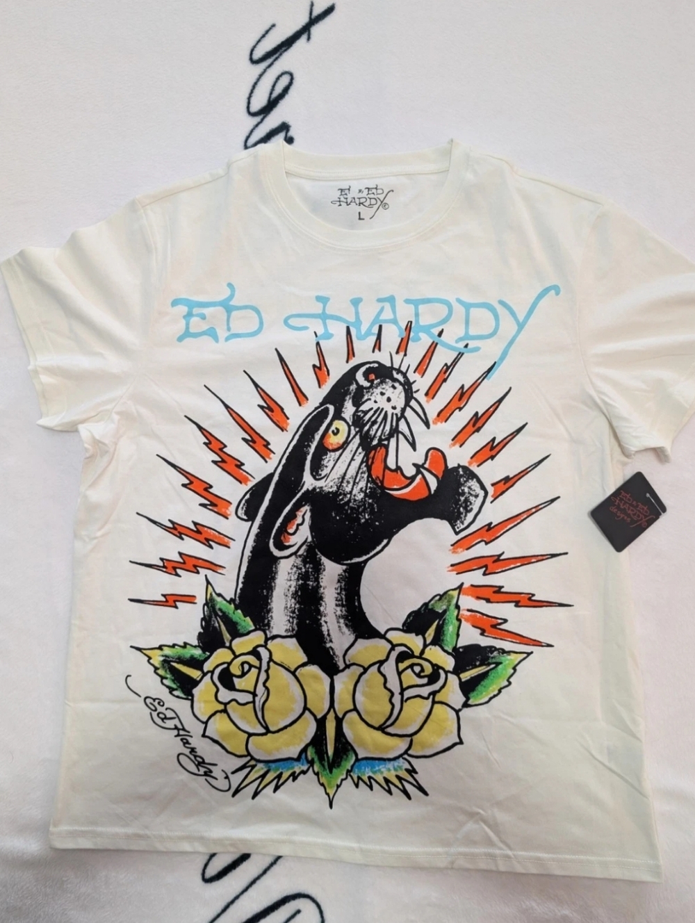 Ed Hardy White Panther Graphic Tee